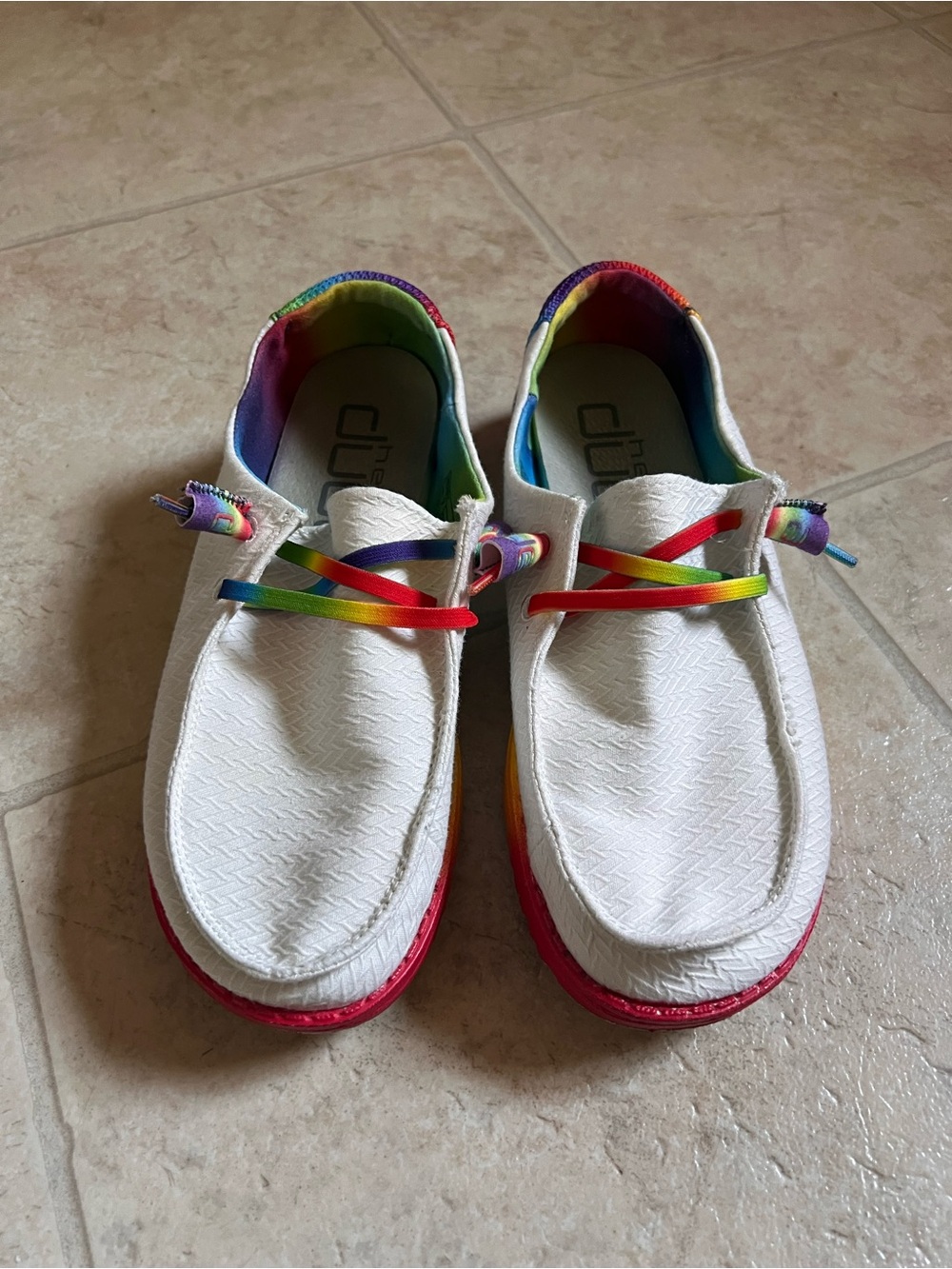 Women’s white & rainbow special addition pride hey dudes